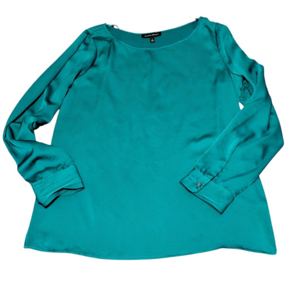 Banana Republic Green Satin‎ Top Long Sleeve Women Relaxed Large